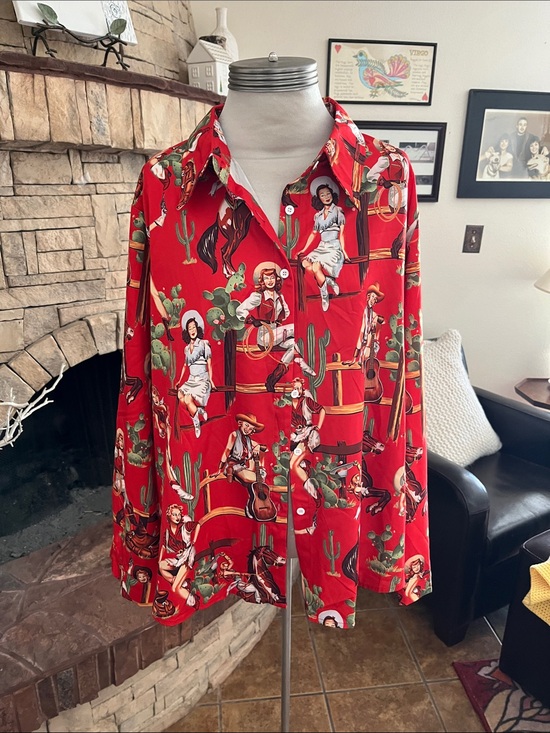 Tops - Retro Cowgirl Cactus Long Sleeved Shirt 3XL